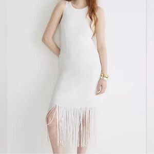 NWOT J. Crew Collection White Fringe Trim with Sequins Sheath Dress Size 6